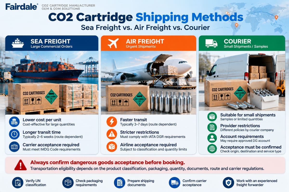 CO2 cartridge sea freight air freight and courier comparison