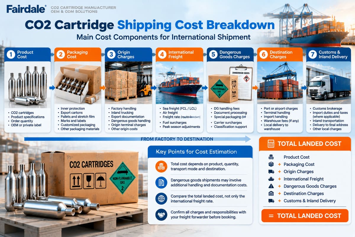 CO2 cartridge international shipping cost breakdown