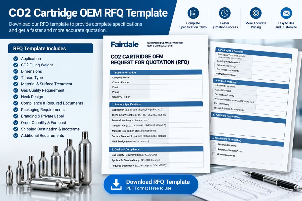 CO2 cartridge OEM RFQ template for distributors and wholesale buyers
